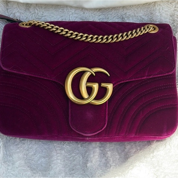Gucci Velvet Marmont  Bag - Deep Purple with Gold Accents - Picture 5 of 9